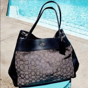 CoachCoach Black Signature Canvas and Leather Edie Hobo purse, hobo, tote